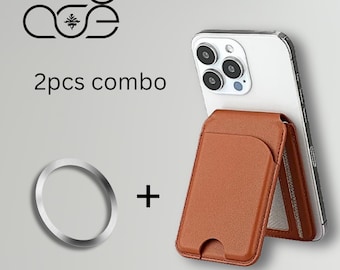 MagSafe Combo - Vegan Leather MagSafe Wallet Stand for iPhone 17/ iPhone 16/ iPhone 15/ iPhone 14/ 13/ 12, MagSafe Array, MagSafe Ring