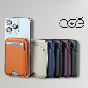 Cartera MagSafe de cuero vegano para iPhone 16/iPhone 15/iPhone 14/iPhone 13/iPhone 12, soporte MagSafe personalizado, tarjetero MagSafe plegable
