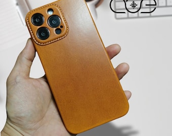 Fait main en cuir de vachette de qualité supérieure pour iPhone 17/iPhone 16/iPhone 15/iPhone 14/iPhone 13, gravure personnalisée pour iPhone en cuir