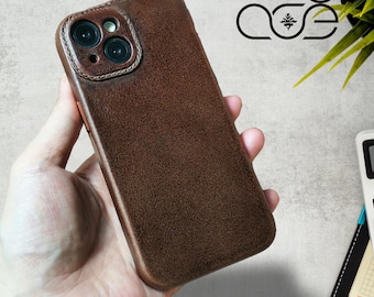 Handmade Italian Cowhide Leather iPhone Case for iPhone 17 Pro Max/ iPhone 16/ iPhone 15/ iPhone 14, Custom Engraving Leather iPhone Case