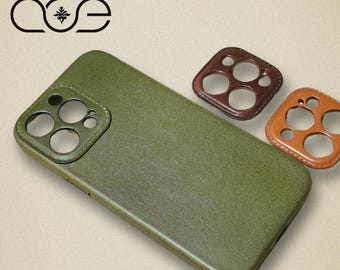 Handmade Italian Genuine Leather iPhone Case for iPhone 15 Pro Max/ 15 Pro/ 14 Pro/ 13 Pro, Custom Engraving iPhone Case