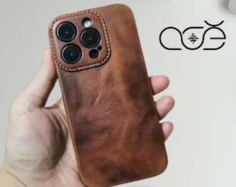Handmade Premium Cowhide Leather iPhone Case for iiPhone 18/ Phone 17/ iPhone 16/ iPhone 15/ 14/ 13, Custom Engraved Leather iPhone Case