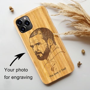 Personalised Handmade Bamboo iPhone Case for iPhone 15 Pro Max/ iPhone 15 Pro/ iPhone 14 Pro Max/13 Pro Max, Engraved Photo Case for Him