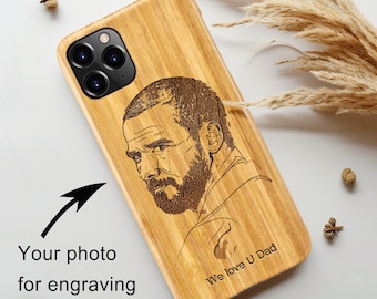 Personalised Handmade Bamboo iPhone Case for iPhone 15 Pro Max/ iPhone 15 Pro/ iPhone 14 Pro Max/13 Pro Max, Engraved Photo Case for Him