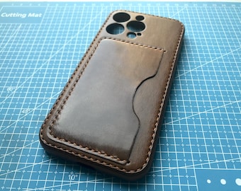 Handmade Cowhide Leather iPhone Case with Card Slot, Custom Engravings, iPhone 17 Pro Max/ iPhone 16 Pro Max/ 15 Pro Max/ 14 Pro Max/13 Pro