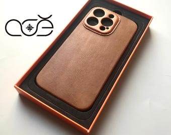Handmade Vintage Crazy Horse Leather iPhone Case for iPhone 18/ iPhone 17/ iPhone 16/ iPhone 15/ 14, Custom Engraving Leather iPhone Case