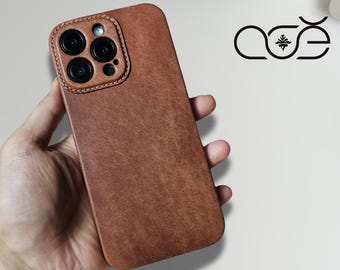 Funda de piel de vacuno retro hecha a mano para iPhone 17 Pro, iPhone 16 Pro, iPhone 15 Pro, iPhone 14 Pro y iPhone 13. Funda con grabado.