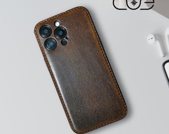 Handmade Italian Cowhide Leather iPhone Case for iPhone 15/ iPhone 14/ iPhone 13, Custom Engraving Leather iPhone Case, Gift 2025