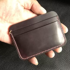 Cartera de cuero Crazy Horse de estilo retro hecha a mano, tarjetero de cuero minimalista, monedero de cuero