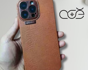 Handmade Premium Cowhide Leather iPhone Case for iPhone 18/ iPhone 17/ iPhone 16/ iPhone 15/ 14/ 13, Custom Engraved Leather iPhone Case