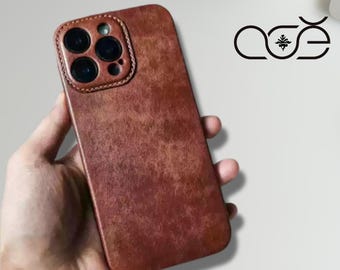 Custom Retro Handmade Cowhide Leather iPhone Case for iPhone 17 Pro Max/ iPhone 17 Pro/ iPhone 16 Pro/15 Pro/14 Pro/13 Pro