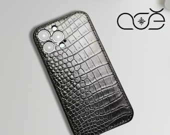 Funda de piel de cocodrilo para iPhone: Funda de piel auténtica hecha a mano, funda de lujo para iPhone 17 Pro, iPhone 16 Pro, iPhone 15 Pro, iPhone 14 Pro y iPhone 13 Pro.