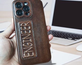 Handmade Vintage Genuine Leather iPhone Case for  iPhone 17 Pro/ 16 Pro/ 15 Pro/ iPhone 14 Pro/ 13 Pro, Custom Engraving Leather iPhone Case