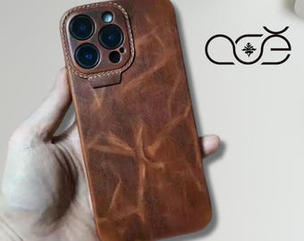 Handmade Premium Cowhide Leather iPhone Case for iPhone 18/ iPhone 17/ iPhone 16/ iPhone 15/ iPhone 14, Custom Engraved Leather iPhone Case