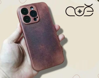 Étui pour iPhone en cuir de vachette haut de gamme fait main vintage pour iPhone 16 Pro/iPhone 15 Pro/iPhone 14 Pro/iPhone 13 Pro