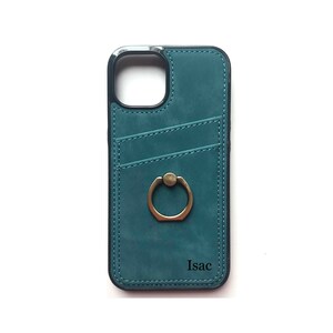 Personalisierte Vegan Leder iPhone Tasche mit Ring Kick Stand für iPhone 15/ iPhone 14/ iPhone 13/ iPhone 12/ iPhone 11/ iPhone 8/7
