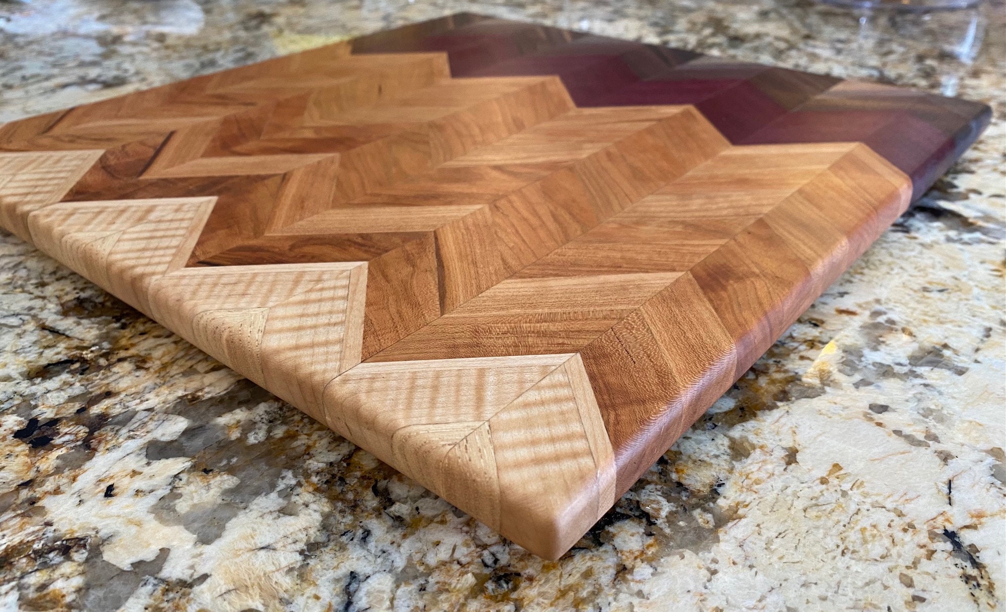 End Grain Hardwood Chevron Pattern Cutting Board Etsy