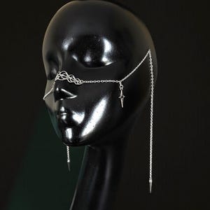 Gothic wedding face chain jewelry, Boho nose chains, Avant-Garde dark festival face jewelry, Avant-Garde Nose Chain, Witch rave body jewelry