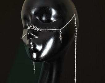 Joyería gótica para bodas con cadenas faciales, cadenas nasales bohemias, joyería facial vanguardista para festivales oscuros, cadena nasal vanguardista, joyería corporal para raves de brujas