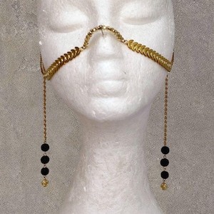 Gold face chain Bohemian headpiece Unique face jewelry Raves festival face chain Boho tullum face jewelry Burning man headpiece Nose chain