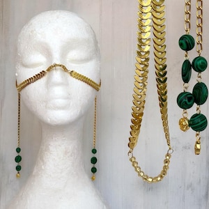 Gold face chain Bohemian headpiece Trendy raves festival face jewelry Boho tullum face unique jewelry Burning man mask chain