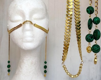 Gold face chain Bohemian headpiece Trendy raves festival face jewelry Boho tullum face unique jewelry Burning man mask chain