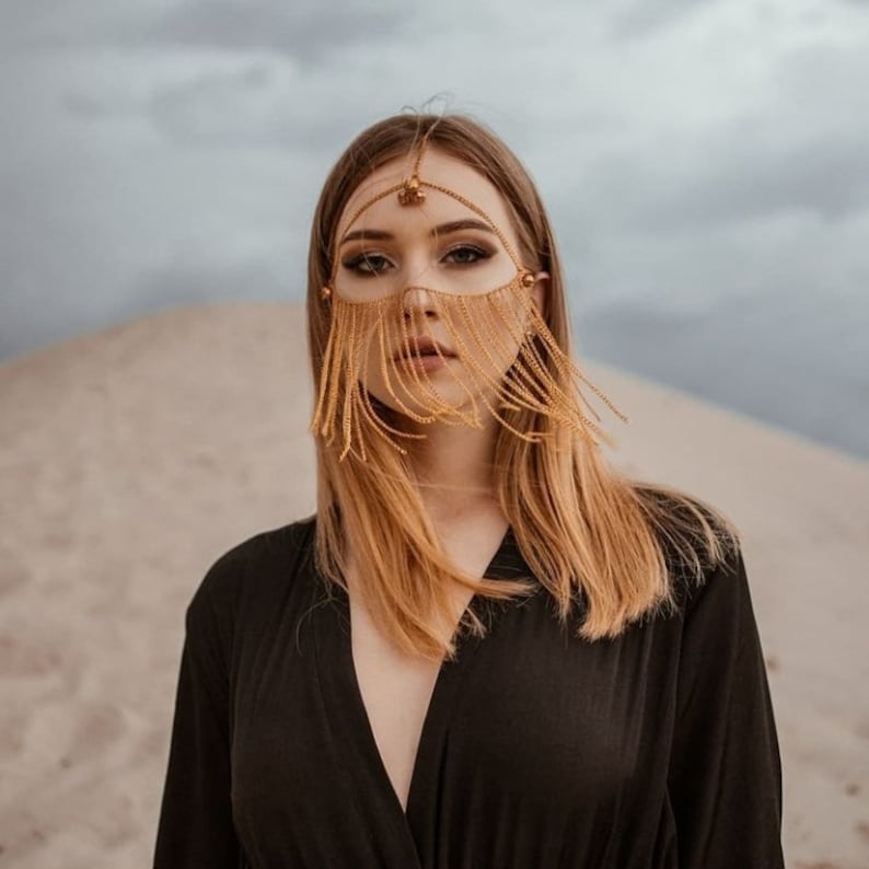 Gold Face Chain face Jewelry Waterfall Gold Face Veil Face Etsy