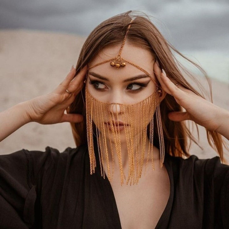 Gold Face Chain face Jewelry Waterfall Gold Face Veil Face Etsy