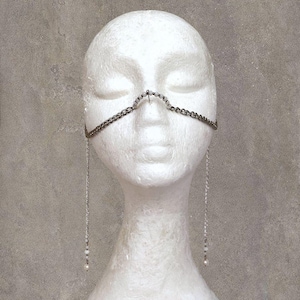 Crystal pearl silver face chain Unique bohemian wedding face jewelry Raves festival face chain Tullum face jewerly Burning man nose chain