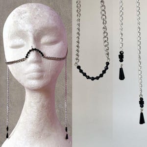Crystal silver face chain Unique bohemian face jewelry Halloween raves face chain Tullum face jewerly Burning man nose chain Festival Outfit