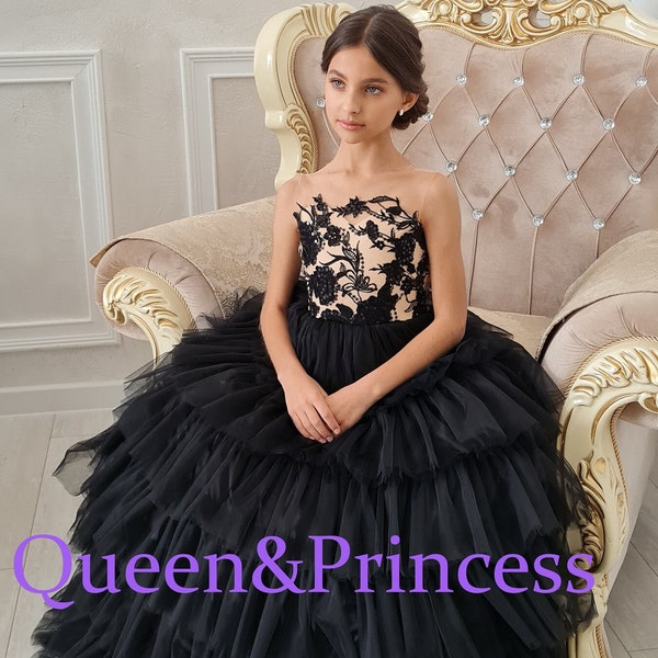 Colibri Fashion Studio Black Flower Girl Dress Etsy