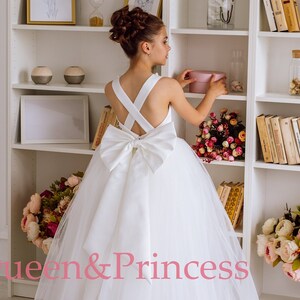 Ivory tulle flower girl dress Boho junior flower dress Party First birthday Wedding Baptism Photoshoot girl dress