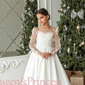 Long sleeve flower girl dress Flower girl gown Boho flower girl dress Girls princess dress Toddler flower girl dress First communion dress