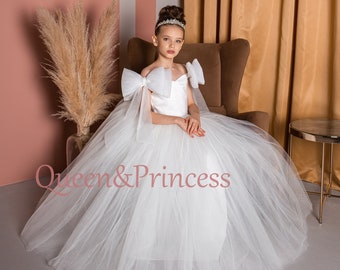 Tüll Blumenmädchen Kleid, Mädchenkleid mit Glitzer, Tutu Mädchenkleid, Elfenbein Blumenmädchen Kleid, Geburtstagskleid, Mädchenkleid Ohne Ärmel