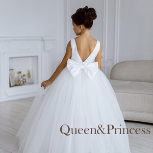 Ivory Satin Top Rhinestone Belt Hi-low Tulle Flower Girl Dresses,  Cheap Little Girl Dresses, FG028