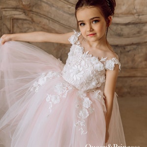 Blush flower girl dress Flower girl dress lace Tutu dress Tulle flower dress Ivory girl dress Flower girl dress