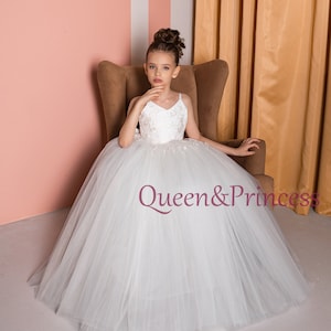 Toddler lace dress Ivory flower dress Princess tulle dress Formal girl dress Wedding dress for girls Birthday party dress Communion dress