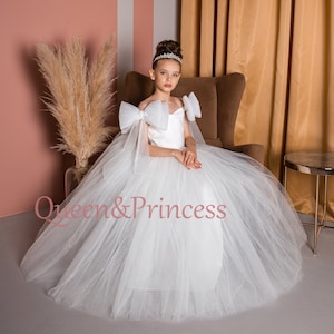 Tulle Flower Girl Dress, Girl Dress With Glitter, Tutu Girl Dress, Ivory Flower Girl Dress, Birthday Dress, Girl Dress Without Sleeves