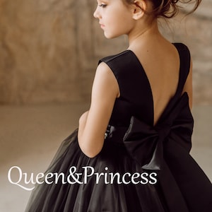 Satin girl dress, Dress for photoshoot, Black flower girl dress, Tutu flower girl dress, Tulle girl dresses, Flower girl dress with train