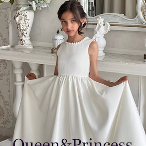 Flower girl dress, First communion dress, Flower girl dress satin, Tutu flower girl dress, Ball gown, Toddler dress, White girl dress