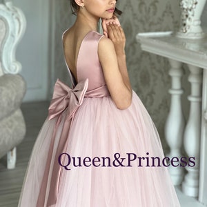 Dusty rose flower girl dress, Tulle flower dress, Satin girl dress, Baby girl dress, Princess girl dress, Tutu girl dress