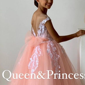 Flower girl dress pink Tulle flower girl dress Toddler formal gown Lace tulle princess dress Blush pink party dress Elegant dress wedding
