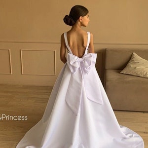 Flower girl dress satin, Girl dress tutu, White flower dresses, Dusty rose girl dress, Girl dress with train, Ball gown