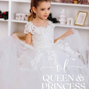Tulle flower girl dress First communion girl dress Baby christening dress Junior bridesmaid gown Wedding little girl dress Birthday dress