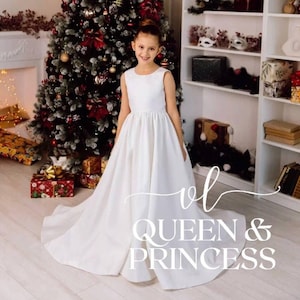 Satin baby girl flower dress Classic flower girl dress Toddler girl dress ivory Junior bridesmaid dress Special occasion Party girl dress