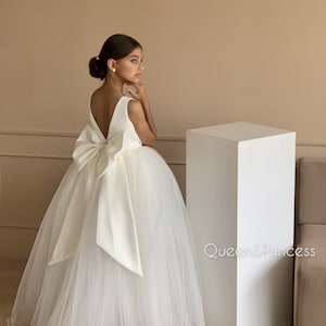 Blumenmädchenkleid Elfenbein Hochzeit Blumenmädchenkleid Prinzessin Blume Tüll Mädchenkleid Kleidung Kinder Tutu Blumenkleider für Mädchen Glitzerrock