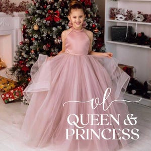 Tulle flower girl dress Satin junior bridesmaid dress tutu Pageant girl dress Birthday party girl dress Wedding baby girl dress with train