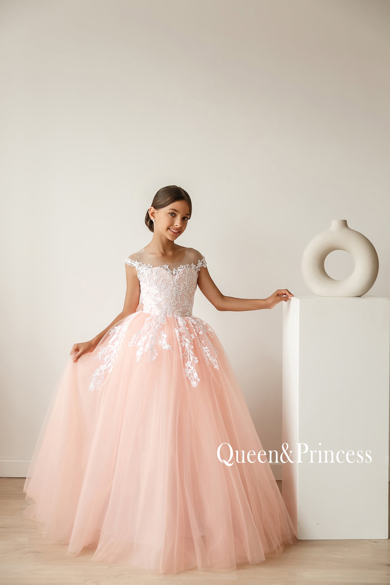 Flower Girl Dress Blush Girl Dress Tulle First Communion Etsy