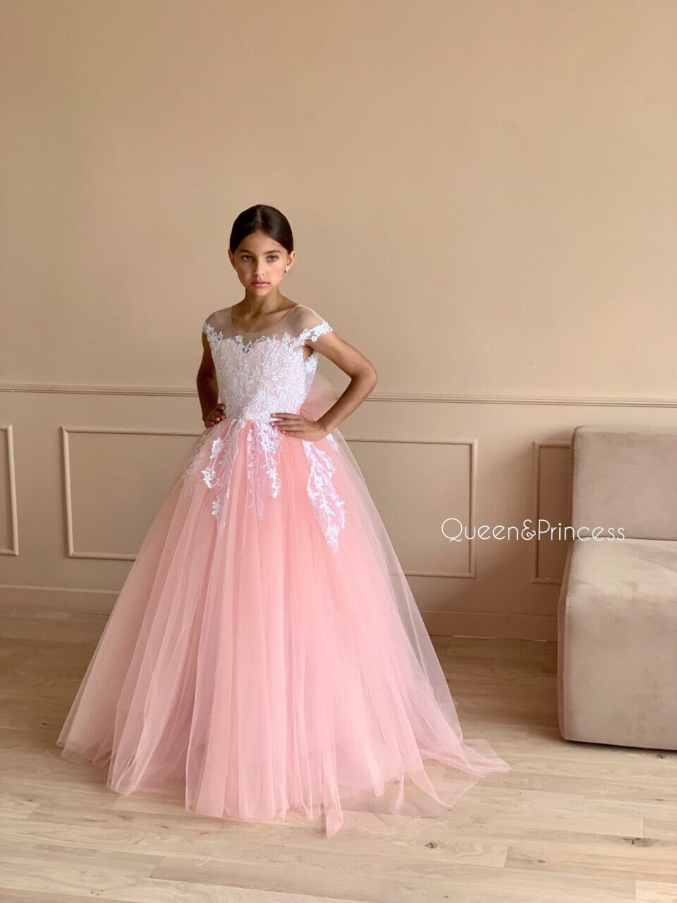 Flower Girl Dress Blush Girl Dress Tulle First Communion Etsy