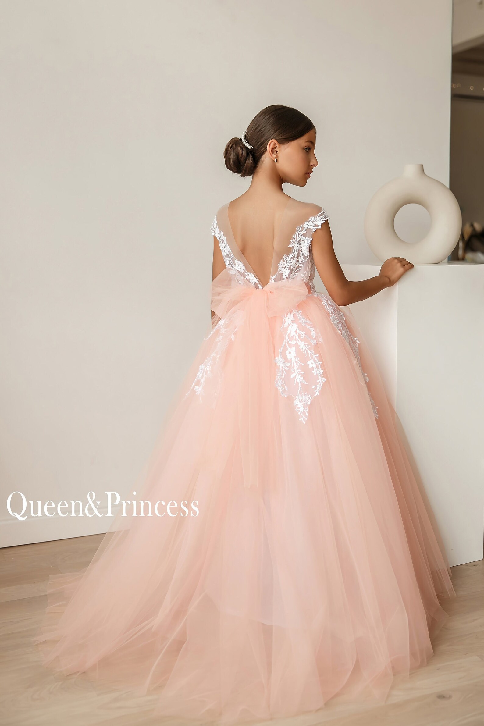 Flower Girl Dress Blush Girl Dress Tulle First Communion Etsy